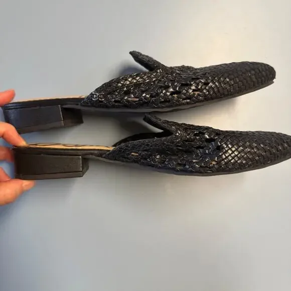 Sam Edelman Woven Black Leather Clara Mules Slip-On Flats Sz 8.5 - Picture 8 of 13